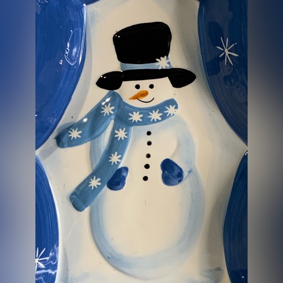 Hand Painted Ceramic Snowy Pine Tree Bowl with Snowman ND - Picture 2 of 7